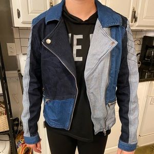 Biker Style Patchwork Denim Jacket